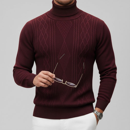 Men's Casual Solid Argyle High Neck Long Sleeve Knit Sweater