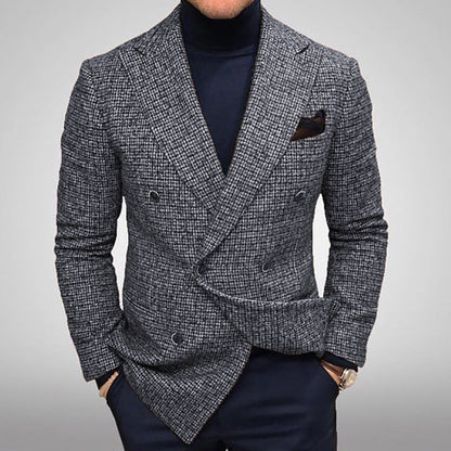 Business Plaid Notched Collar Button Pocket Long Sleeve Blazer
